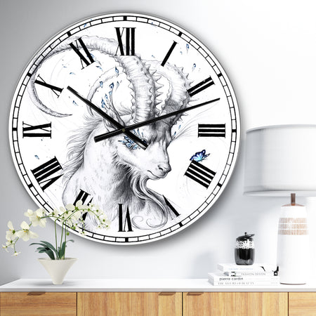 Handdrawn Blue Capricorn - Large Cottage Wall Clock