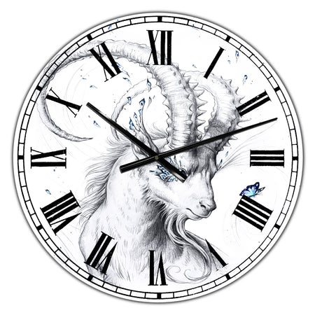 Handdrawn Blue Capricorn - Large Cottage Wall Clock