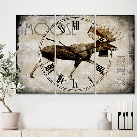 Moose Lodge 2 - Oversized Cottage Wall Clock - 3 Panels