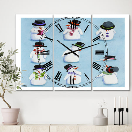 The Melting Snowmen - Oversized Modern Wall Clock - 3 Panels