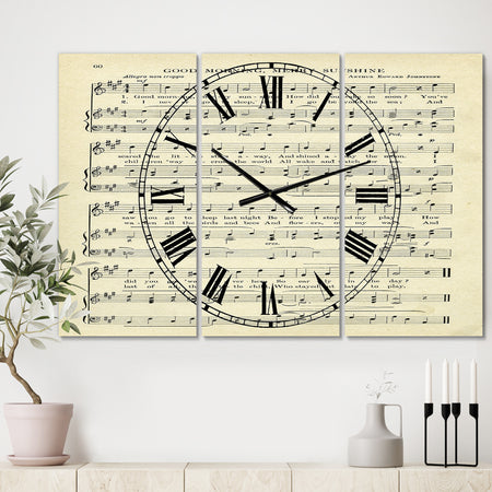 Goodmorning Merry Sunshine Music Score - Large Cottage Wall Clock - 3 Panels