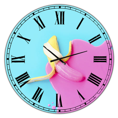 Pink And Blue Banana - Oversized Modern Wall Clock