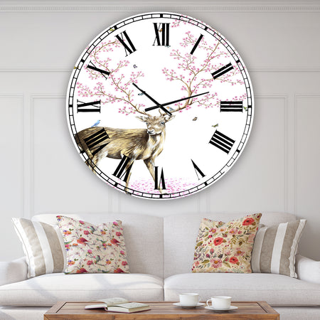 Cherry Blossom Deer - Oversized Cottage Wall Clock