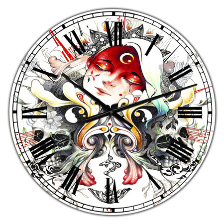 Sleeping Girl on Blossoming Skulls - Large Modern Wall Clock