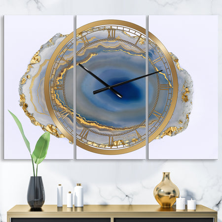 Golden Water Agate - Large Fashion Wall Clock - 3 Panels