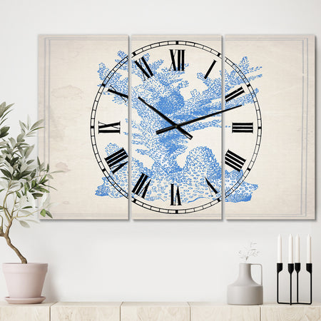 Blue Coral 1 - Large Nautical & Coastal Wall Clock - 3 Panels