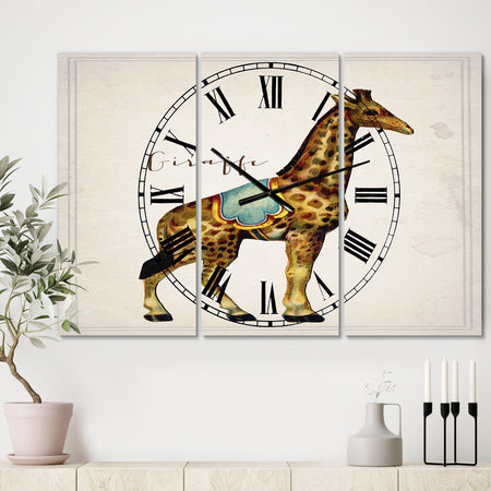 Circus Animals Giraffe - Large Cottage Wall Clock - 3 Panels