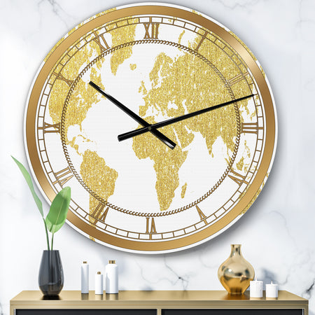 Golden Map Of The Earth - Large Fashion Wall Clock