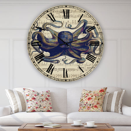 Octopus Music Score I - Oversized Nautical & Coastal Wall Clock