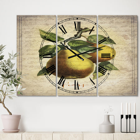 Pear Old Style Sketch II - Large Cottage Wall Clock - 3 Panels
