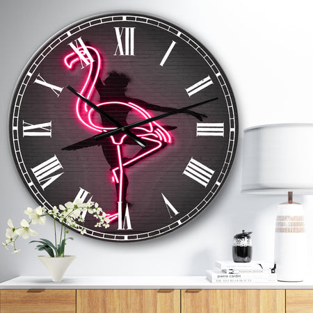 Neon Pink Flamingo and Ballerina - Large Modern Wall Clock