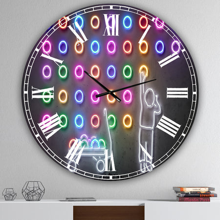Boy Collecting Neon Circles - Oversized Modern Wall Clock