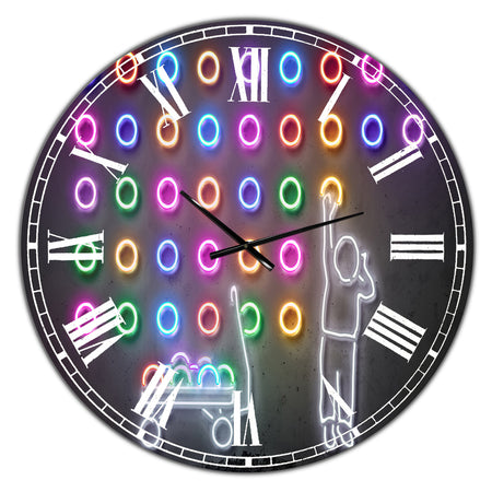 Boy Collecting Neon Circles - Oversized Modern Wall Clock