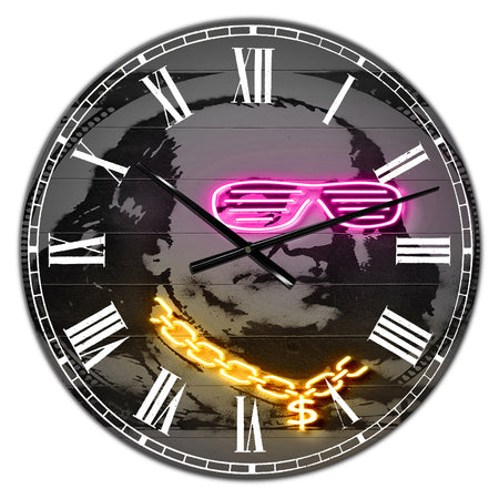 Benjamin Franklin Neon Rap - Large Modern Wall Clock