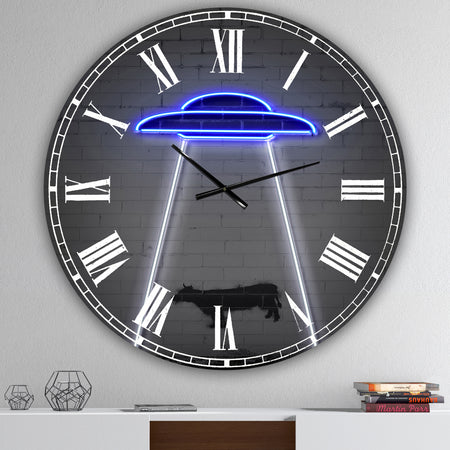 Neon UFO Abducting Cow - Oversized Modern Wall Clock