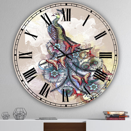 Butterfly Peacock - Oversized Cottage Wall Clock