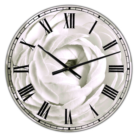 White Rannunculus Close up - Large Cottage Wall Clock