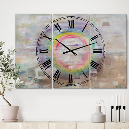 Rainbow Reflect Mood - Oversized Cottage Wall Clock - 3 Panels