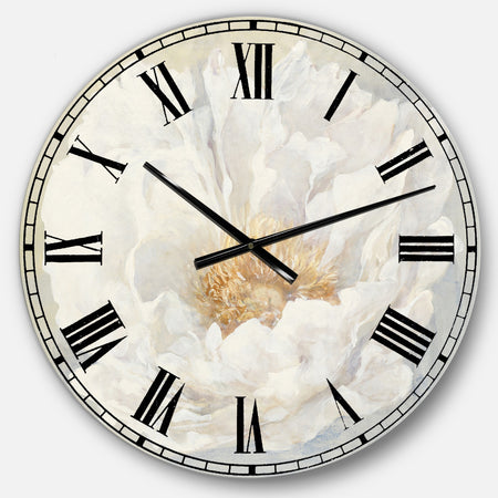 White Serene Peony - Cottage Large Wall CLock