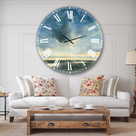 Blue Coastal Sunrise - Landscape & Nature Large Wall CLock