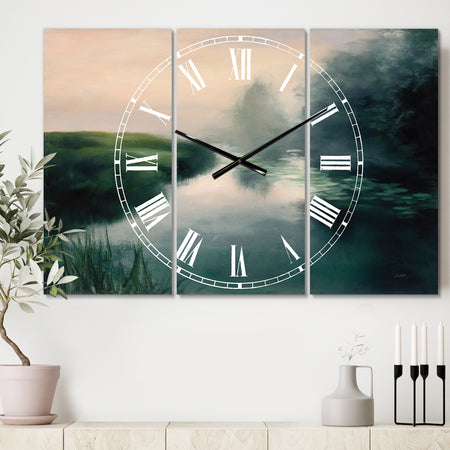 Twilight Fog Lakeshore - Cottage 3 Panels Oversized Wall CLock