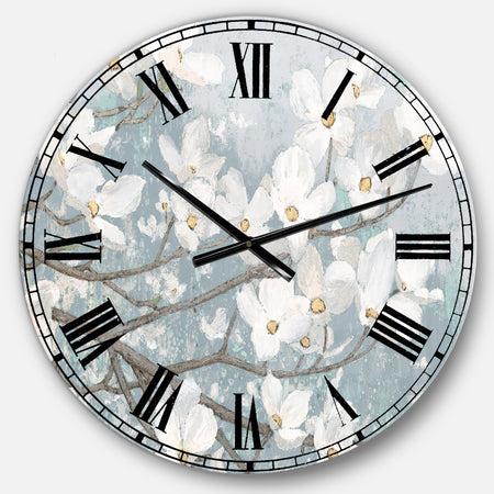 Blue on Grey Blossoms - Traditional Large Wall CLock