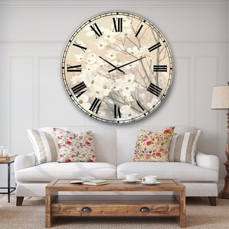 Porch & Den 'Brown onn Grey Blossoms - Metal Clock