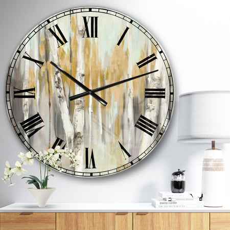 Silver and Yellow Birch Forest - Cottage Large Wall CLock