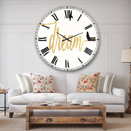 Family of Birds on Gold Words II - Cottage Large Wall CLock