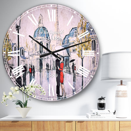 Love in Paris I - Romantic French Country Large Wall CLock