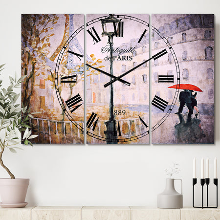 Love in Paris V - Cottage 3 Panels Large Wall CLock
