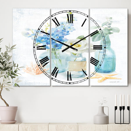 Cottage Florals II - Cottage 3 Panels Large Wall CLock