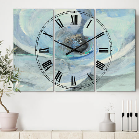 Watercolor Moonlight Magnolia I - Cottage 3 Panels Oversized Wall CLock