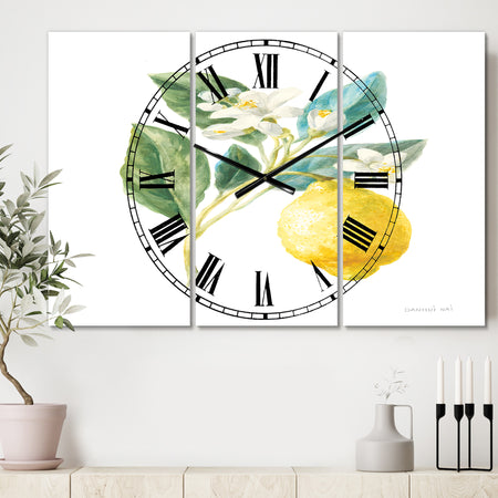 Floursack Lemon I - Cottage 3 Panels Oversized Wall CLock