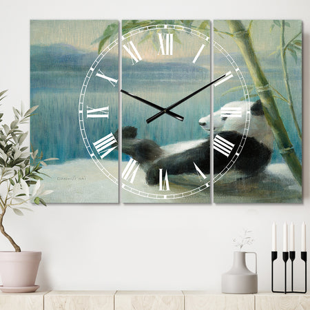 Panda after a long day - Cottage 3 Panels Large Wall CLock