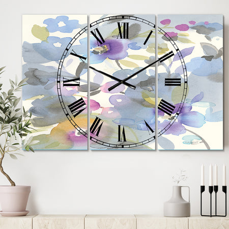 Jewel Garden II - Cottage 3 Panels Large Wall CLock
