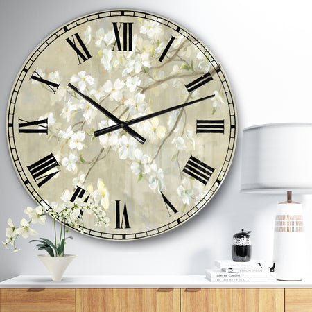 Dogwood in Spring Neutral - Farmhouse Large Wall CLock