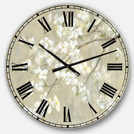 Dogwood in Spring Neutral - Farmhouse Large Wall CLock