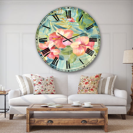 Hibiscus Garden III - Traditional Large Wall CLock