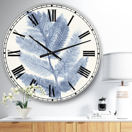 Forest Ferns Blue - Cottage Large Wall CLock