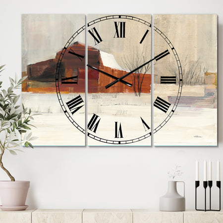 Winter in the Barns - Cottage 3 Panels Oversized Wall CLock
