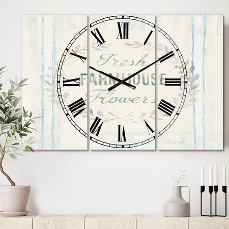 Farmhouse Florals VIII - Cottage 3 Panels Oversized Wall CLock