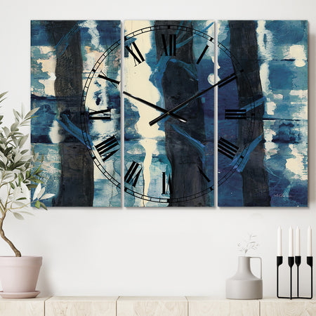 Deep Woods II Indigo - Cottage 3 Panels Oversized Wall CLock