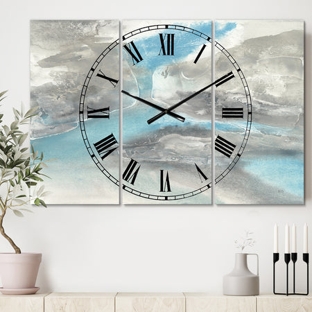 Watercolor Minimal Blue Tones II - Cottage 3 Panels Large Wall CLock