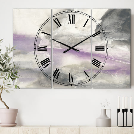 Watercolor Minimal Purple Tones I - Cottage 3 Panels Oversized Wall CLock