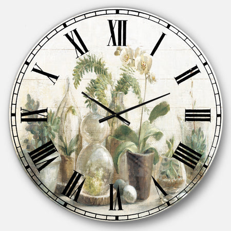 Greenhouse Orchids - Floral Cottage Large Wall CLock