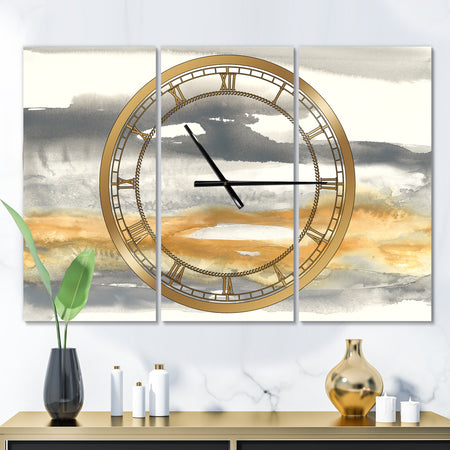 Gold Glamour Direction I - Glam 3 Panels Oversized Wall CLock