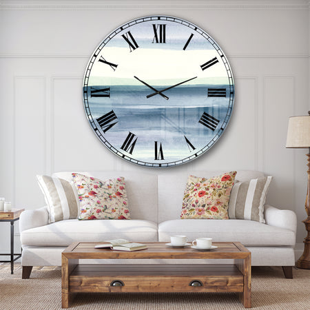Porch & Den Mint Indigo Dawn I - Farmhouse Oversized Metal Clock