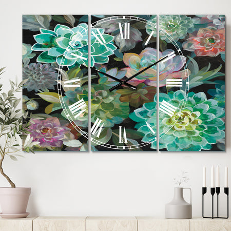 Floral Succulents - Cottage 3 Panels Oversized Wall CLock