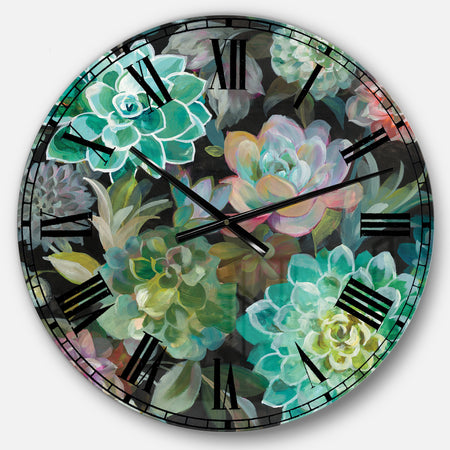 Floral Succulents - Traditional Large Wall CLock